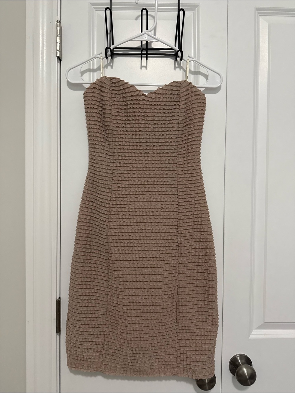 Strapless Textured Sheath Dress in Taupe